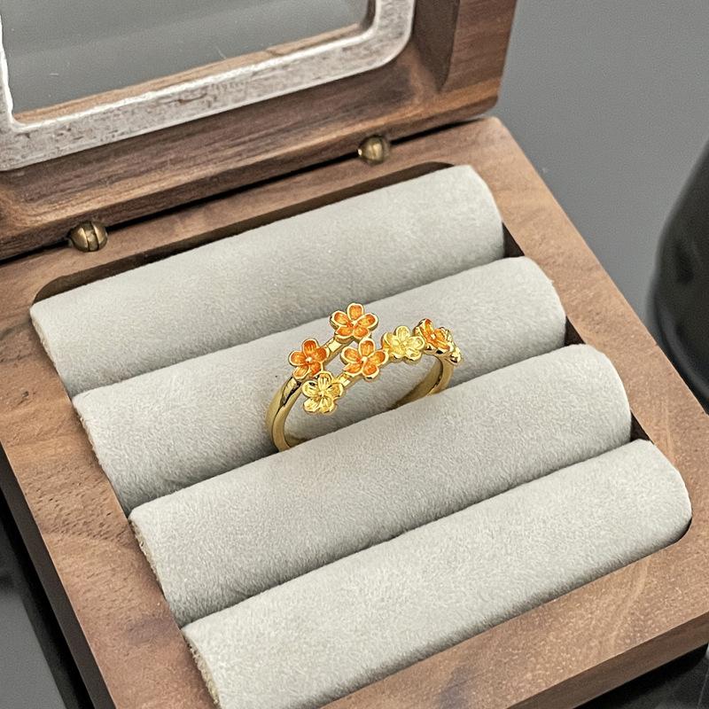 Cute Romantic Purple Four Leaf Zircon Flower Adjustable Rings for Women Gold Color Stainless Steel Jewelry Gift Anillos De Mujer