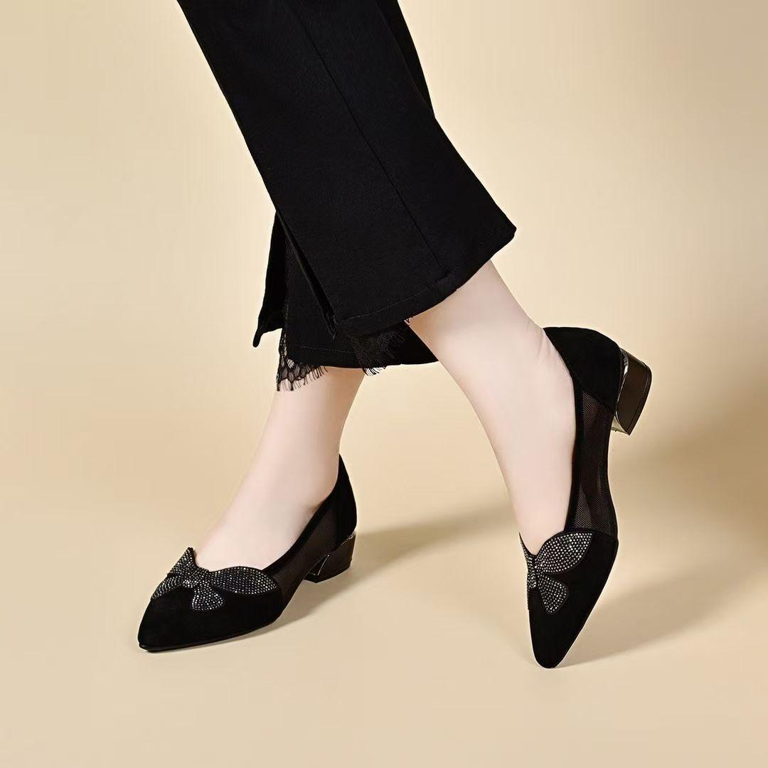 

Остроносые туфли-лодочки из сетки с одним ремешком, с вырезами, из мягкой кожи, со стразами, на высоком каблуке, осень 2025, дышащие, на мягкой подошве, женские 41