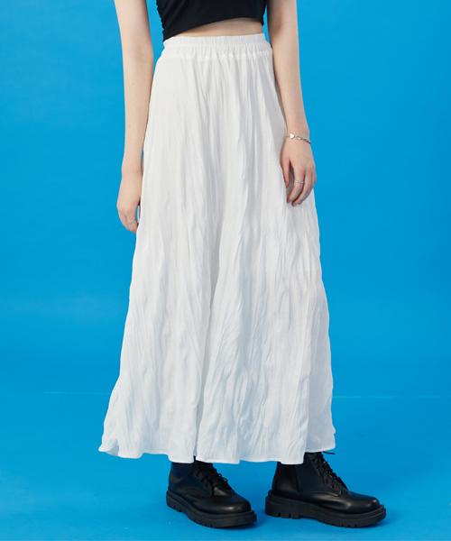 KOLEAT Women Cooling Refrigerator Marmont Pleated Flare Long Skirt [White] Long Skirt Ver.