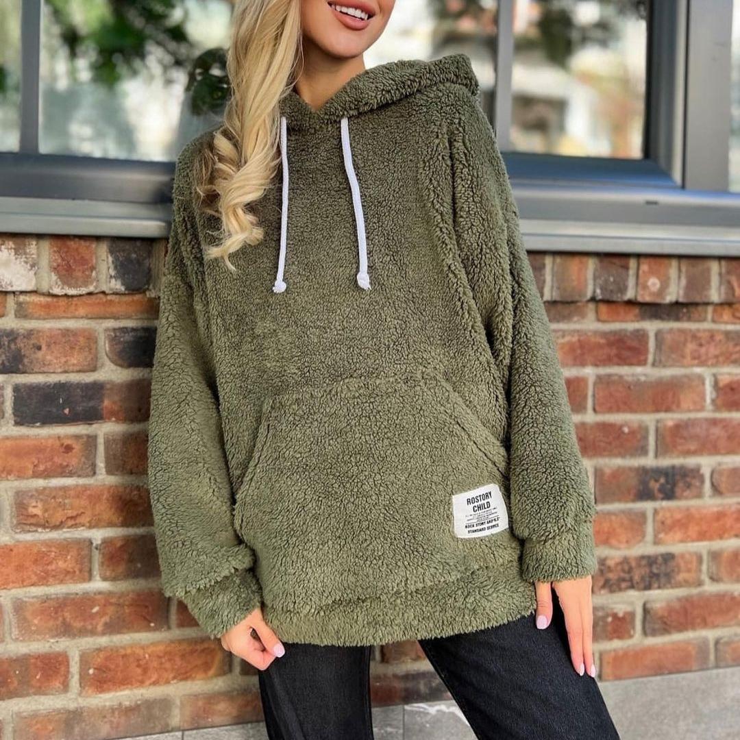 

BITCED Фланелевой свободный пуловер с капюшоном и длинными рукавами, флисовая толстовка с капюшоном XL зелёный