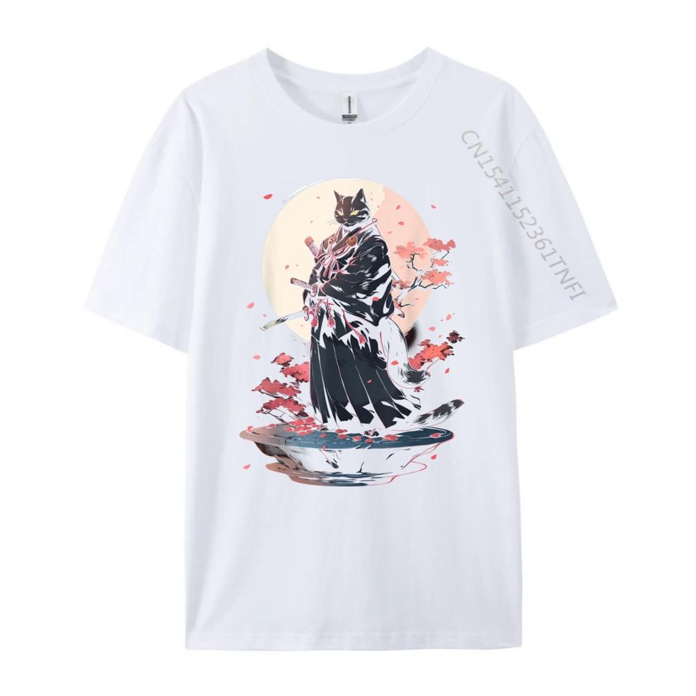 Cat Samurai Ninja Cat Samurai Art Ukiyo E Grahpic Tee Shirt Breathable Mens Clothing Deals Street