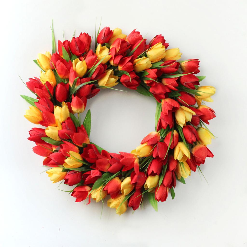 Artificial Flower Wreath 20 Inch Spring Summer Wreath for Front Door Home Farmhouse Indoor Outdoor Wall Decor Pink White