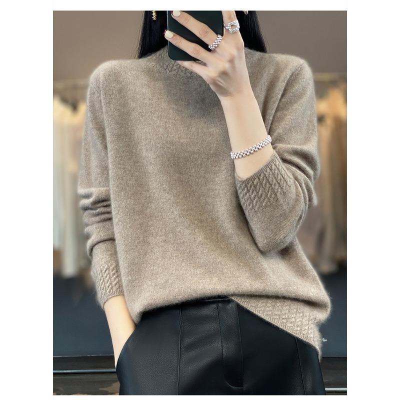 Fashion Long Sleeve Loose Knitted Sweater for Women Half High Collar Base Autumn Winter Pullovers Sweaters Women Casual Solid Ladies Knitwears 2374
