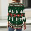 Women's Casual Christmas Print V-Neck Button Three-Quarter Sleeve T-Shirt