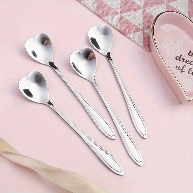 4pcs Polished Stainless Steel Heart Shaped Coffee Spoons Mixing Stirring Flatware for Cafe Bar Drinkware Tableware Accessories