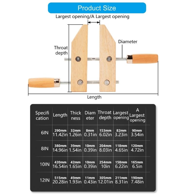 Durability Wooden Handscrew Clamp Superior Stability Wide Application for Instrument Repair DIY Woodworking Projects