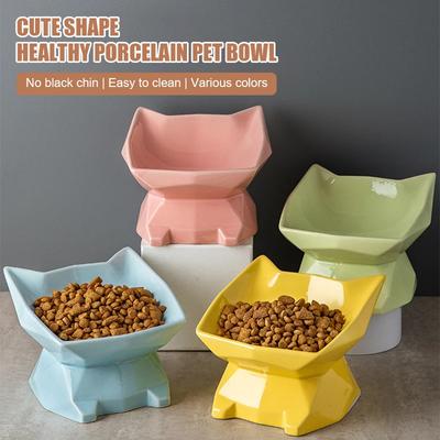 Katzennapf Rautenförmiger Katzenohr-Hundefutternapf mit hohem Fuß Nackenschutz Futter- und Wassernapf aus Keramik Futterzubehör für Haustiere Dessertnapf für Haustiere