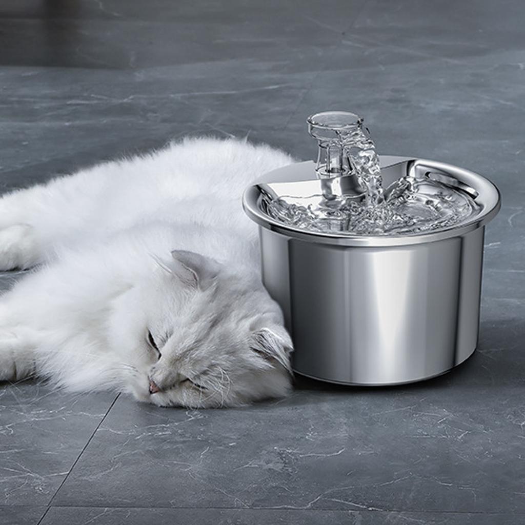 Cat Water Fountain Smart Super Silent Automatic Circulation Filtration Stainless Steel Pet Fountain EU Plug
