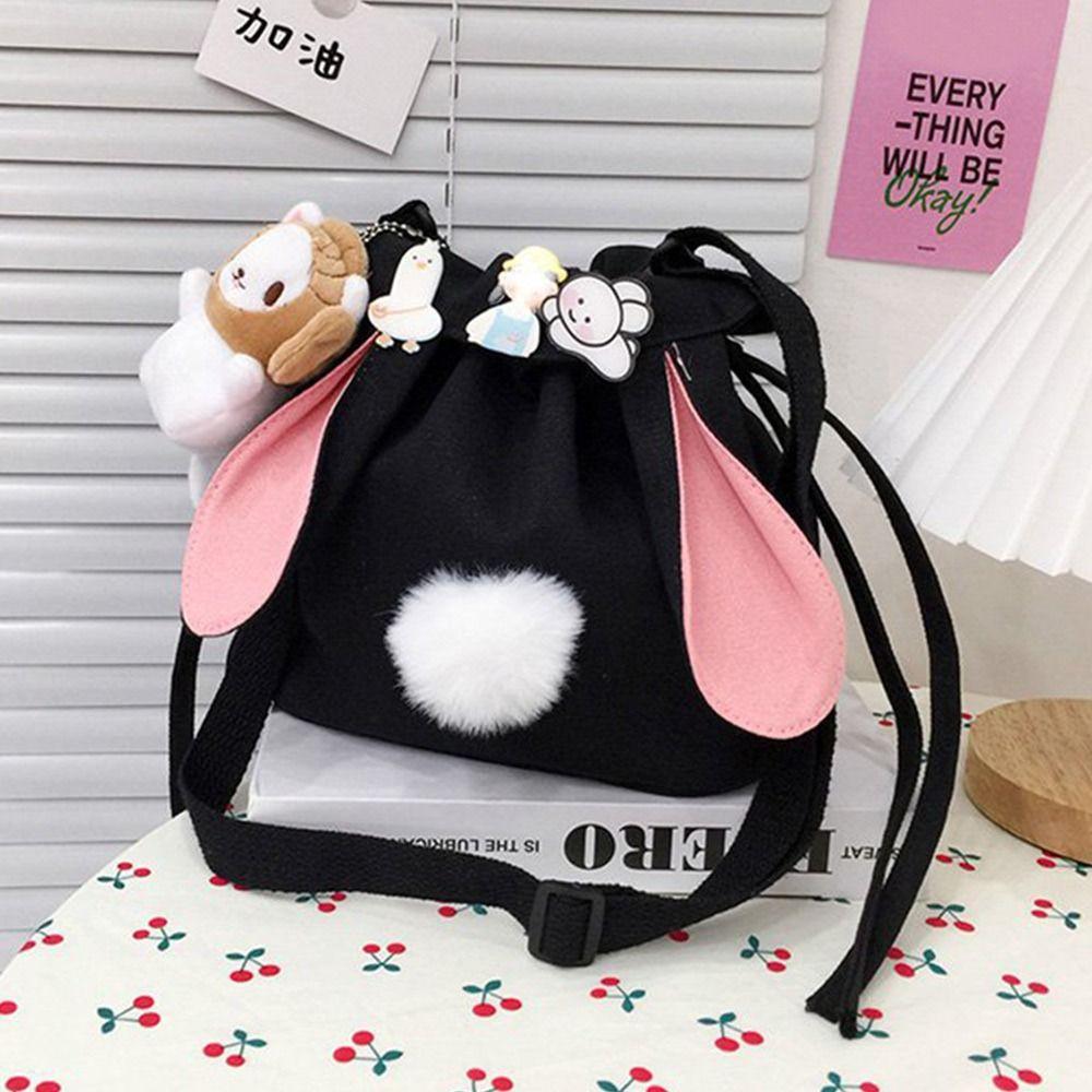 

Модна полотняна мила сумка-відро з кроликом, сумка-месенджер через плече, сумки-сумки чорний