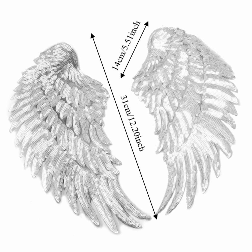 Sequin Appliques Angel Wings Patches Silver Embroidered Patches Sequin Patches  DIY Clothes
