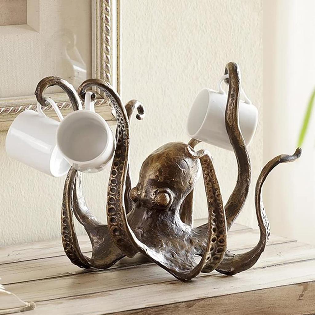 Octopus Coffee Cup Holder Resin Rack Organizes 8 Cups Durable Kitchen Storage Shelf Stylish Bathroom Decor Gift 27x19cm