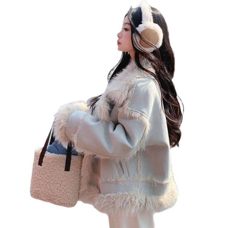 Autumn and winter imitation suede fur short jacket, fleece and thicker winter new fur integrated jacket, warm top women's clothing