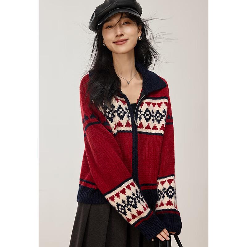 VICTORIA&VERA Damen Nordic Fair Isle Reißverschluss-Pullover