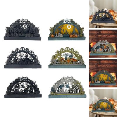 Halloween Decoration Table Centerpiece Wooden Decorative Silhouette Lighted for