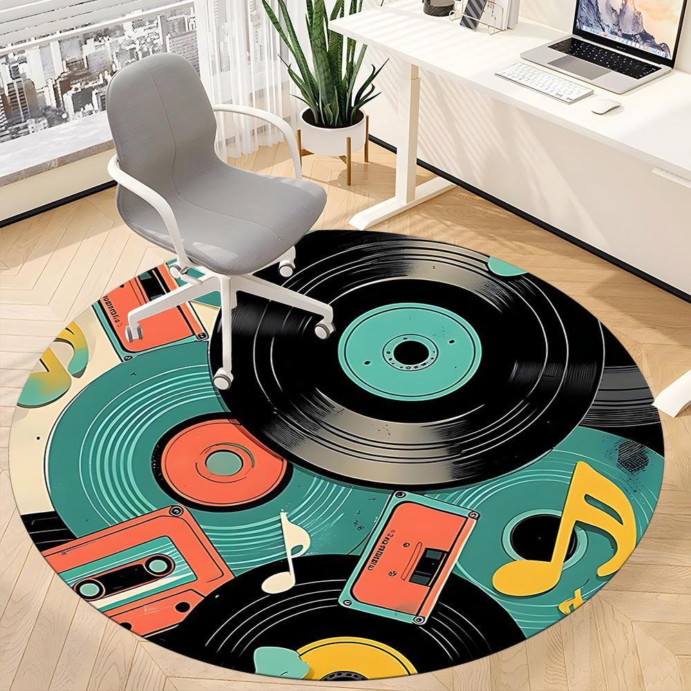 1pc Music Retro Office Round Area Rug, Indoor Mat Suitable ForOffice, Under Office Chairs Bedroom Living Room Home Decor T168