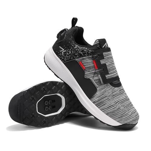 

MASZRE Men s MTB Shoes, SPD Compatible, Cycling Shoes, Binding Shoes, Walkable, Spin Bike Shoes, Breathable, Dial-Type, Black, Size 40