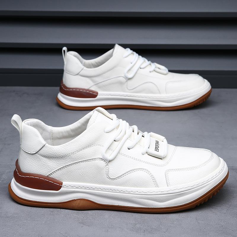 New Spring and Summer Men's Shoes Breathable Little White Shoes Leather Sports Trend Hollow Casual Board Shoes