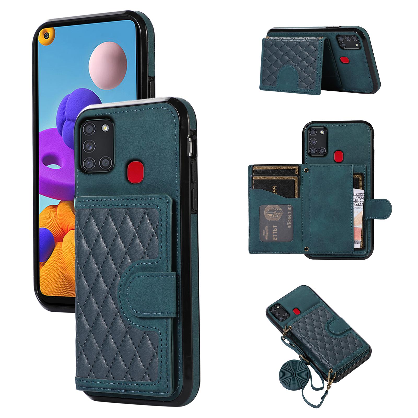 

Для Samsung Galaxy A21s Чехол для телефона ТПУ+ПУ кожа Чехол для телефона с держателем для карт Green