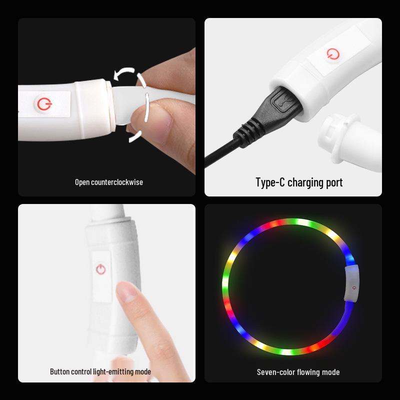 Rechargeable Waterproof LED Dog Collar: Colorful Nighttime Walking Light