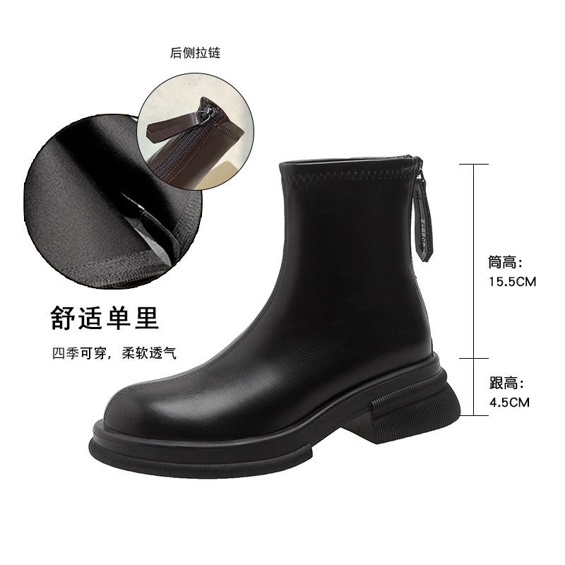 2024 New Fashion Round Toe Women’s Platform Leather Booties Lace-up Booties Outdoor Casual Daily hot Boots Botas Mujer
