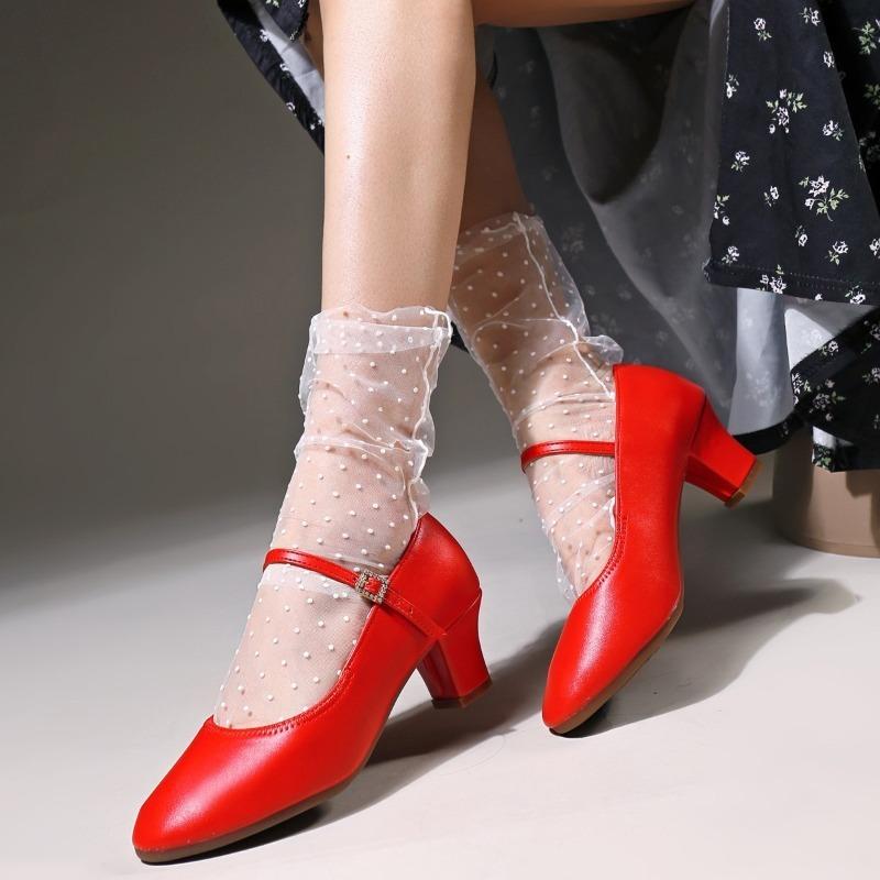 Faux Leather Dancing Shoes for Women Soft Soled Modern Dance Shoes 5cm Mid Heel Latin Dance Shoes
