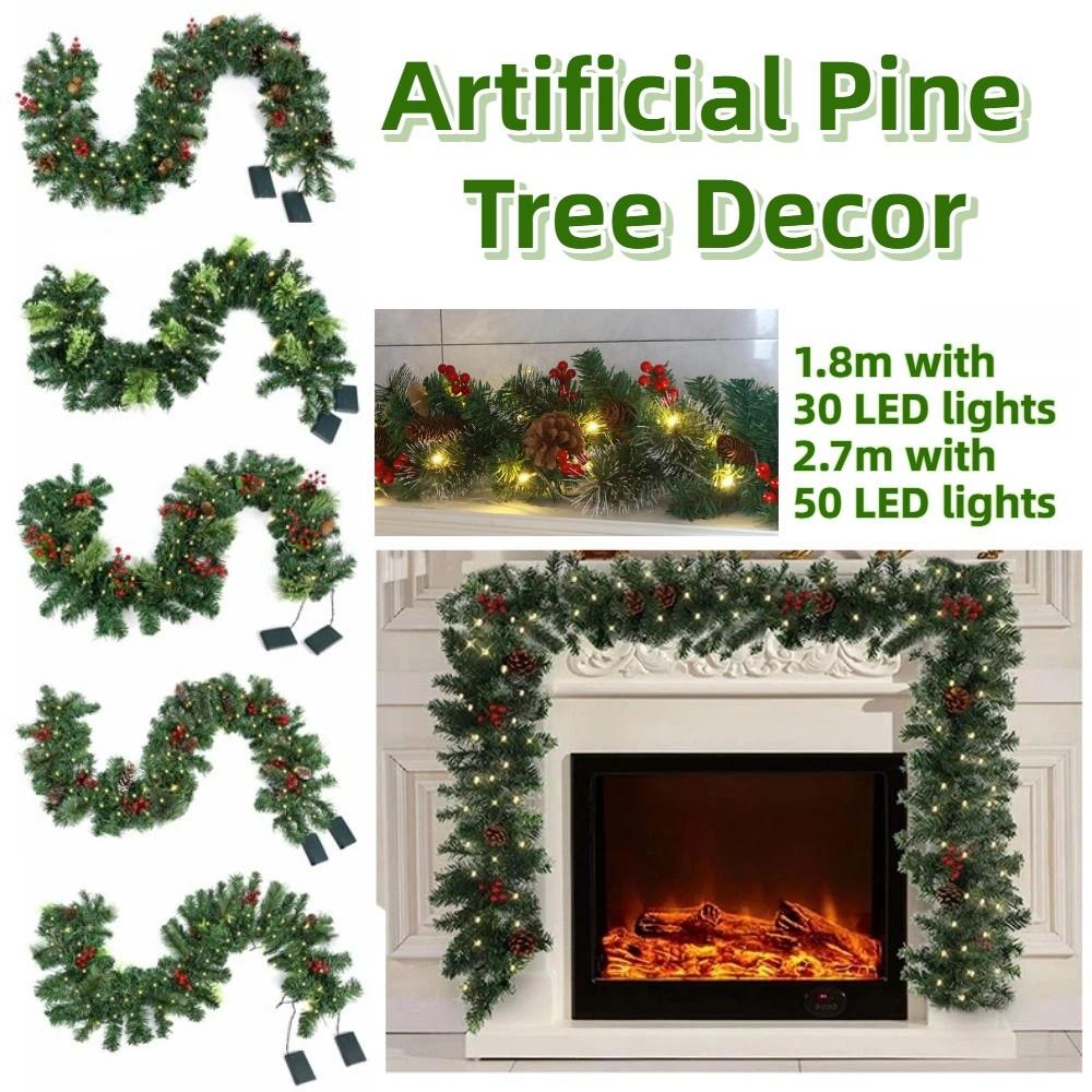 Creative Artificial Pine Tree Decor 30/50 LED Lights 1.8/2.7m Artificial Vines Led String Lights Red Berries Lifelike