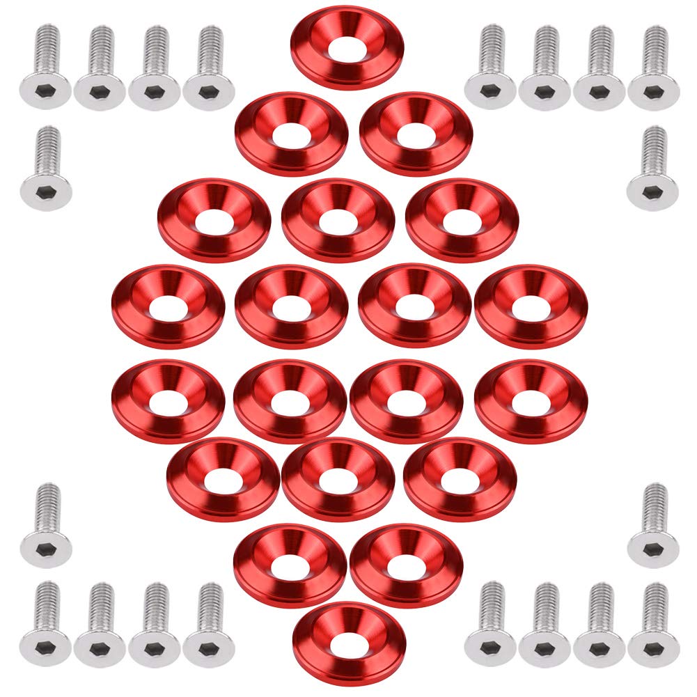 20 Pairs Fender Washer Bolts Screws Aluminum Alloy Bumper Fender Washer Bolts Screws Engine Anti-Theft Cap Holder No LOGO (Red)
