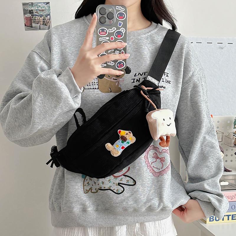 Corduroy Chest Bag Women's Cartoon Sports Waist Bag Crossbody Bag