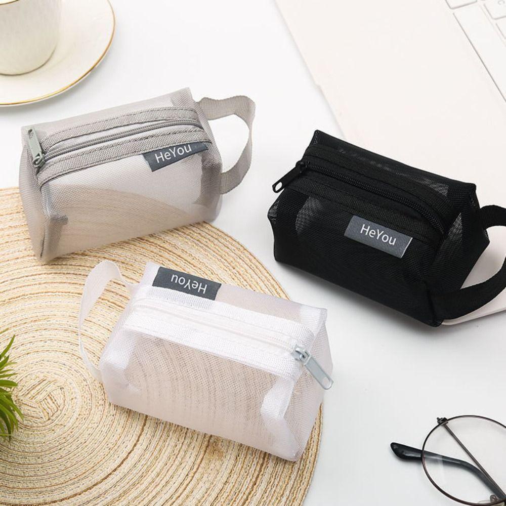 

Прозрачная сетчатая сумка для хранения, нейлоновая прозрачная косметичка, модный маленький студенческий кошелек для монет