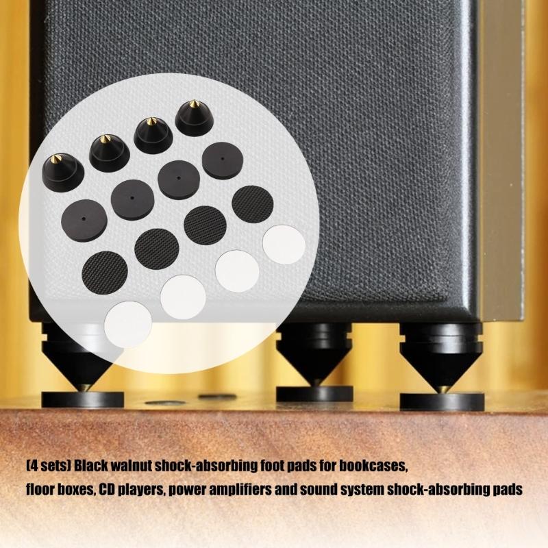 Pack Of 4set Quality Ebony Wood And Metal Speaker Isolation Spikes Feet Pad For Music Equipment Vibration Reduction
