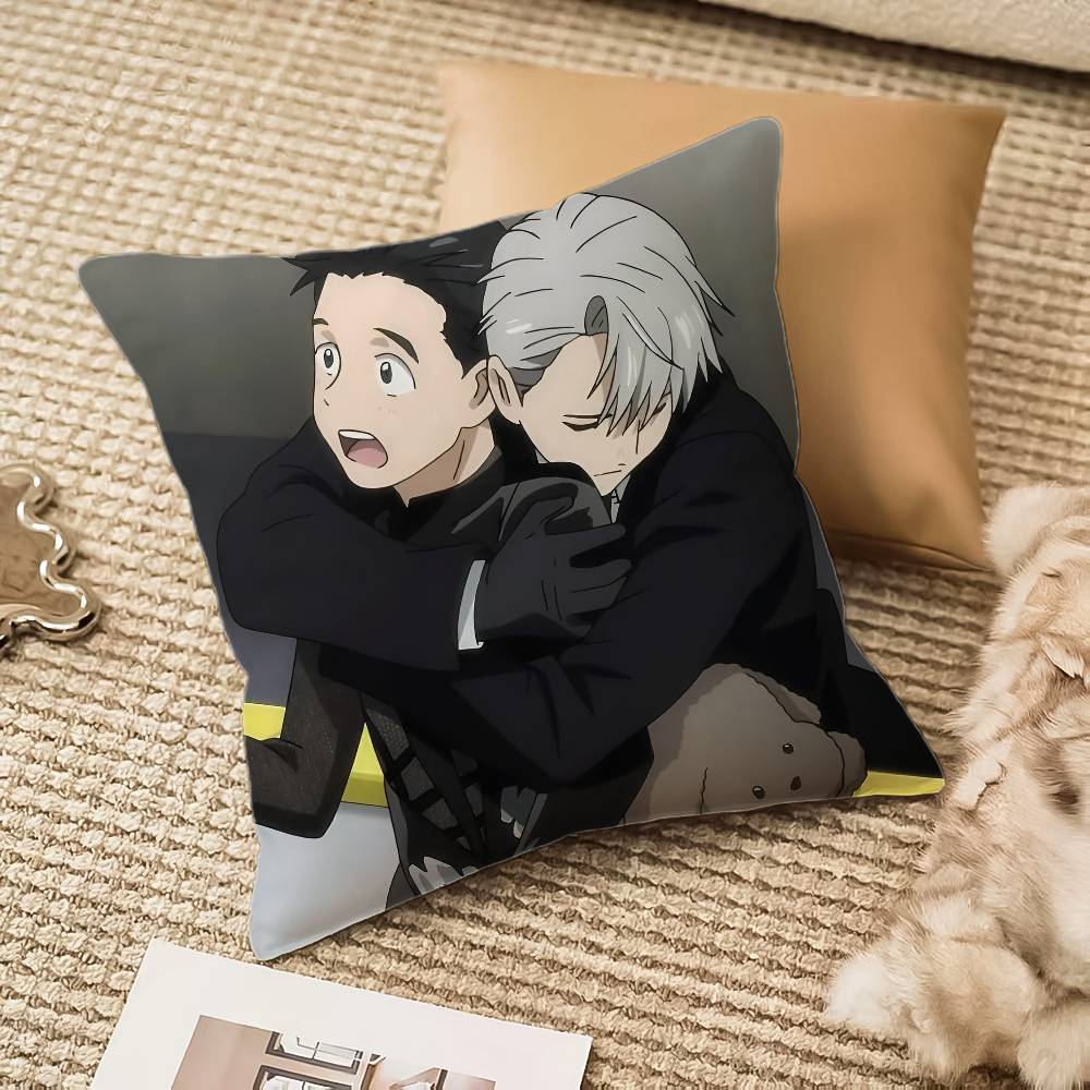 Y-Yuri On Ice Pillow Case Anti-dustmite Pillowcase Invisible Zipper Silky Short Plush Sofa Cushion Cover