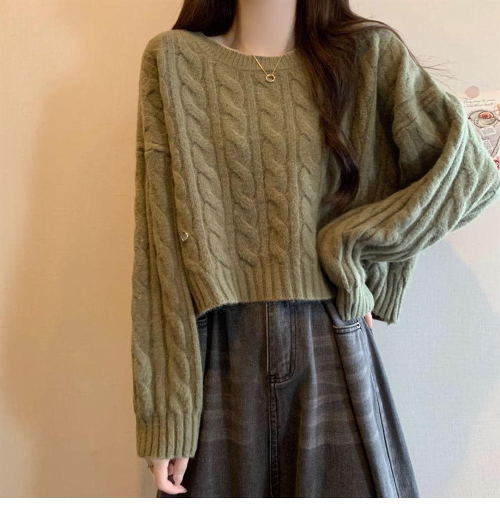 Women's Round Neck Cable Knit Sweater - Soft, Lazy Style for Spring & Autumn
