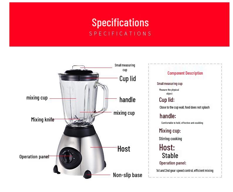 Multifunctional Blender: Household Mixer, Juicer, Baby Food Maker & Ice Crusher for 3-4 People