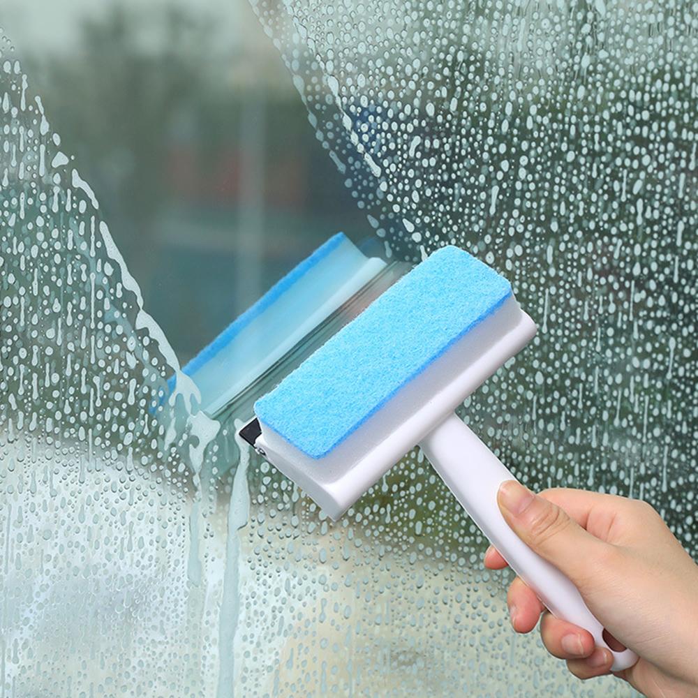 2-In-1 Non-Woven Cloth Glass Cleaner Brush Sponge Wiper Scraper Glass Wiper Brush for Mirrors Shower Doors Windows