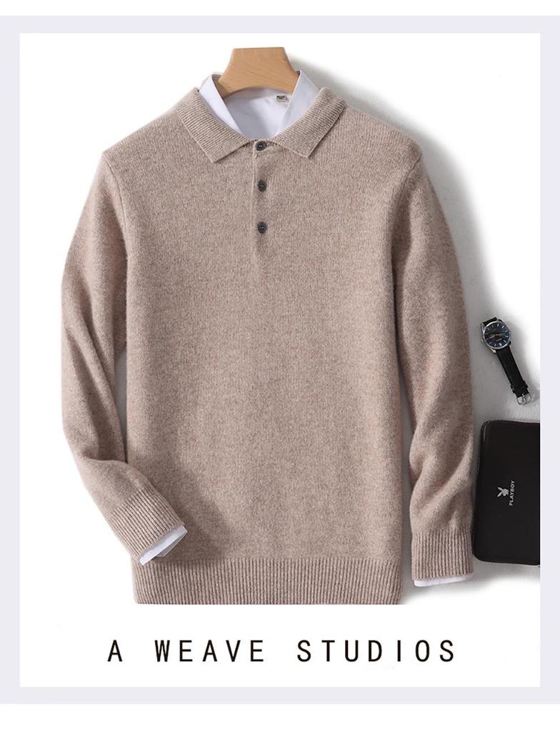 Men's 100% Pure Wool Polo Neck Sweater - Business Casual Autumn/Winter Knitwear
