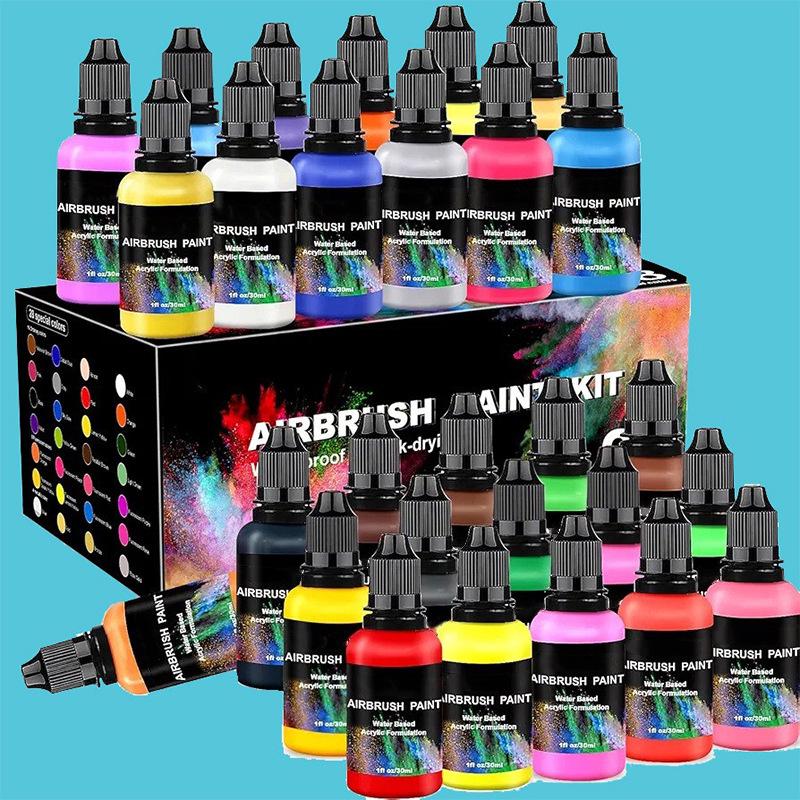 30ML Multi-functional Water-Based Acrylic Airbrush Paint Set - 28/12 Colors for Model and Canvas DIY Projects