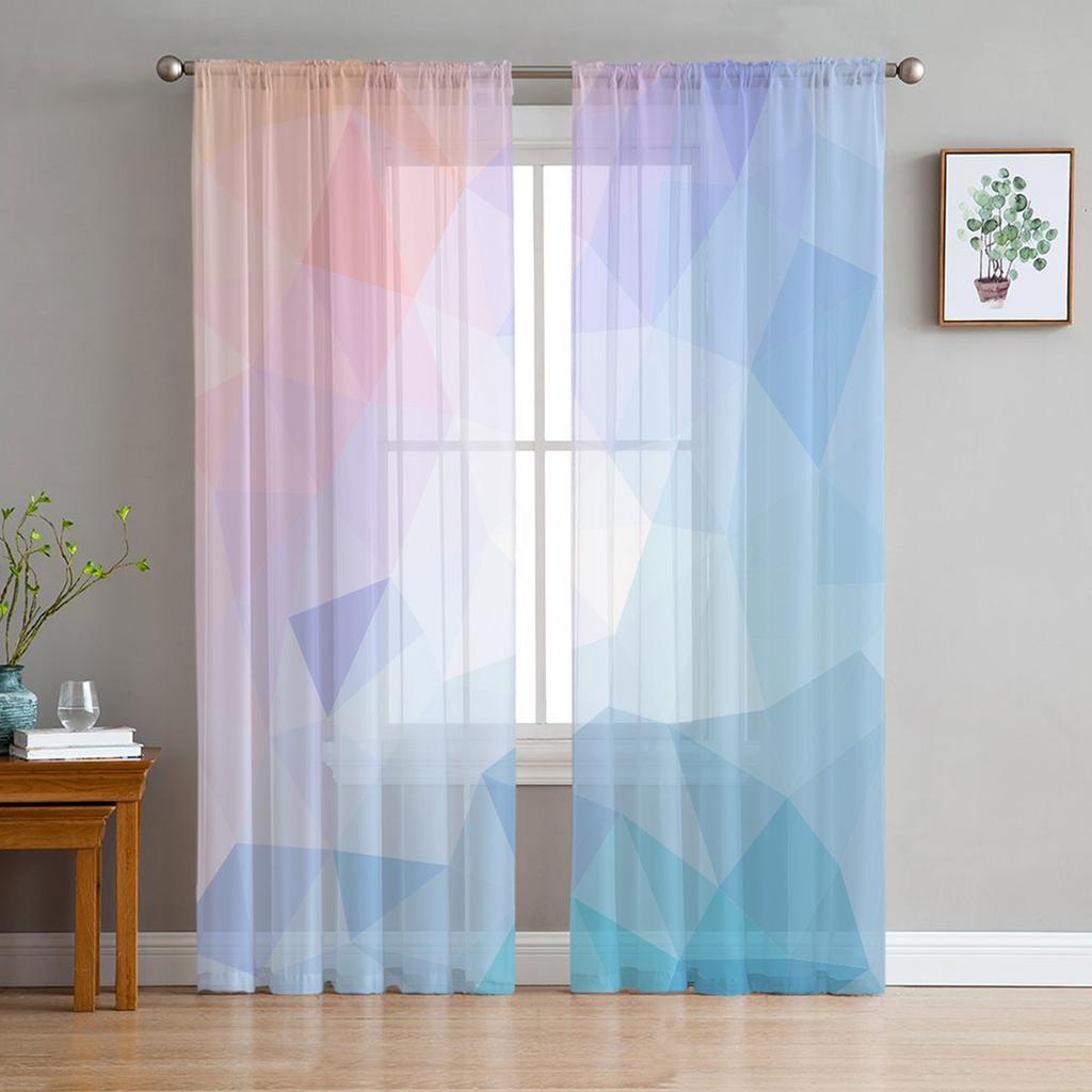 Polygon Orange Geometrische Tüll Voile Vorhänge Hotel Heimdeko Transparente Vorhänge für Wohnzimmer Schlafzimmer Chiffon Bedruckte Vorhänge