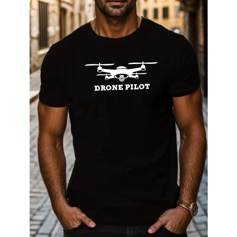 

Drone Pilot Graphic Tee for Men - Casual Short Sleeve T-Shirt, Breathable , Summer Fashion Top 4XL чорний