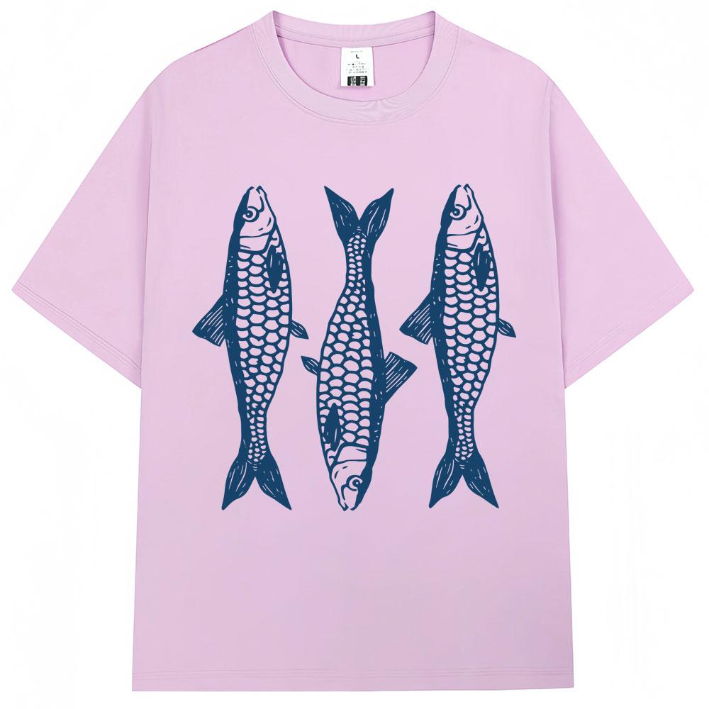 Y2k Sardines Pattern Printing T-shirt Summer Fashion Vintage T Shirts Oversized 100% Cotton Casual T Shirt Streetwear