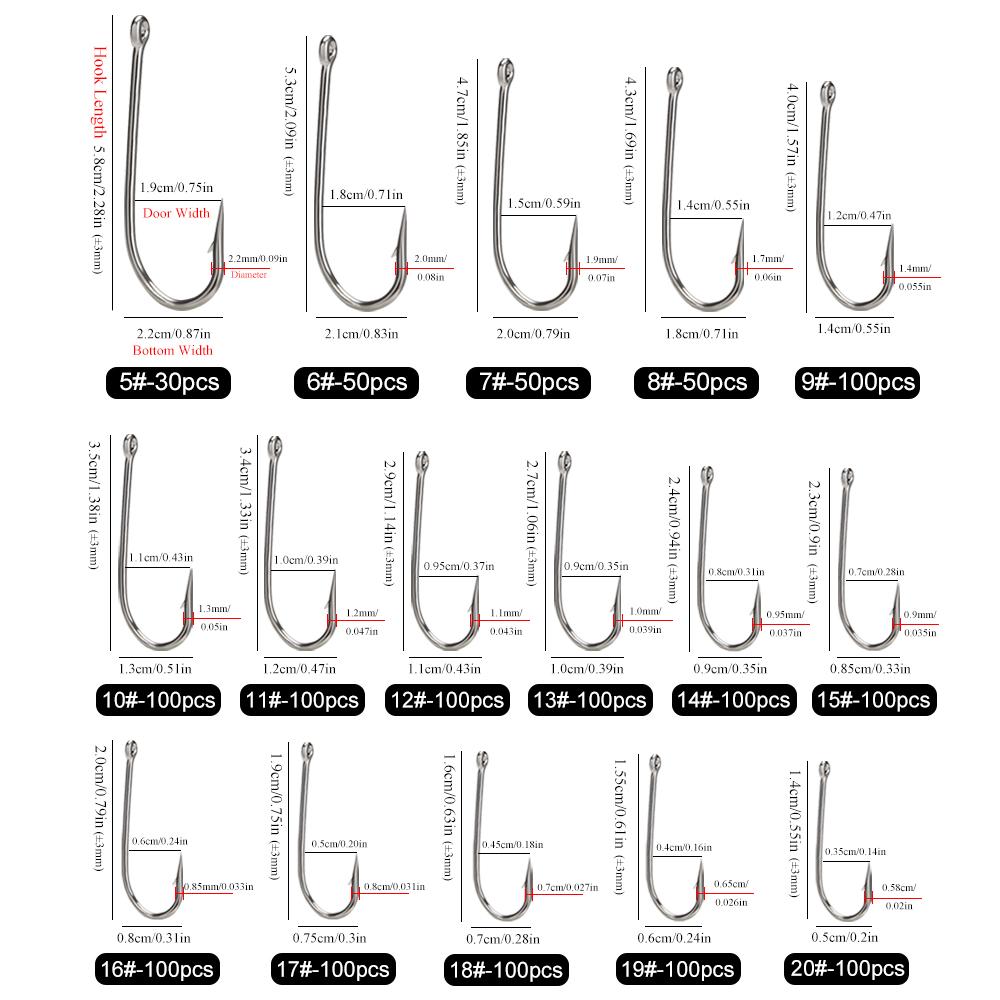FTK High Carbon Steel Fishing Hooks 30-100Pcs Fishing Hooks Strong Sharp Needle Point Barbs Ringed Eye Fishing Octopus Hooks