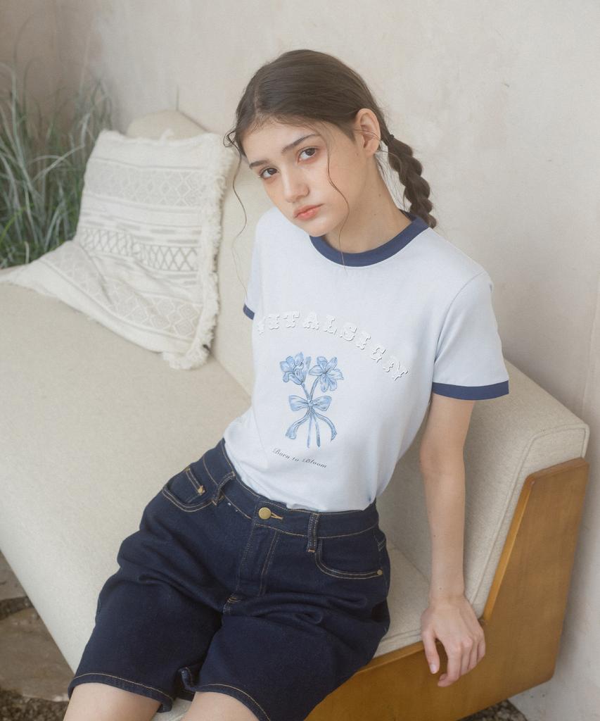 Baitalssain Lily Ribbon Ringer T-Shirt (Light Blue)