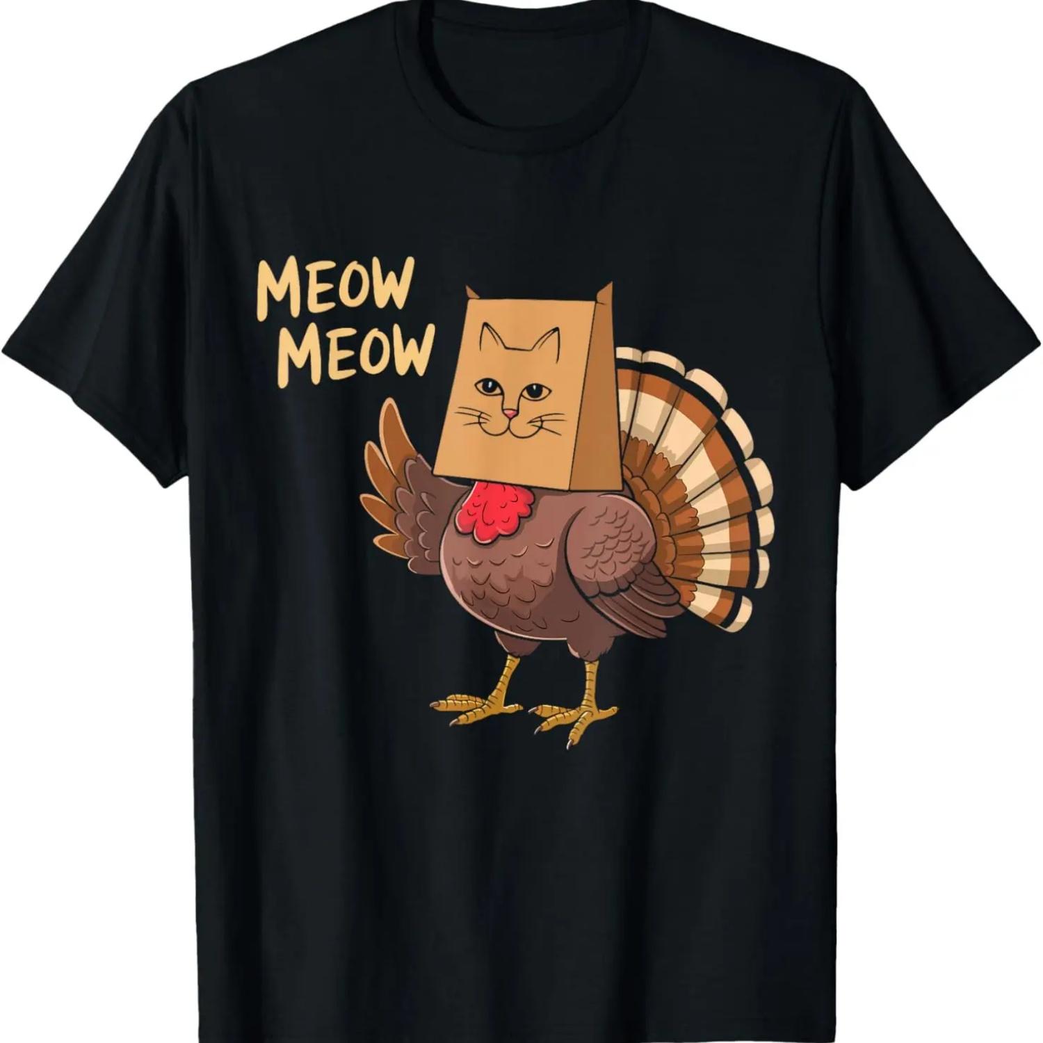 Thanksgiving Turkey Cat Funny Men Women Thanksgiving T-Shirt S чёрный