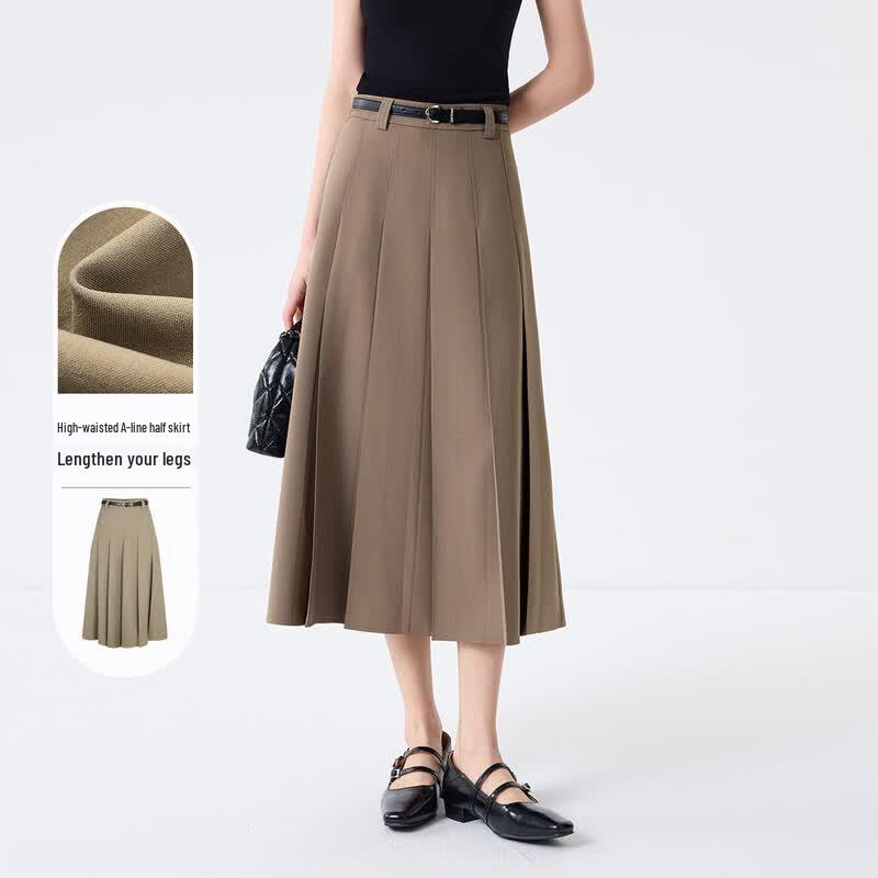 FivePlus Women s Pleated A-Line Midi Skirt with Belt S хаки
