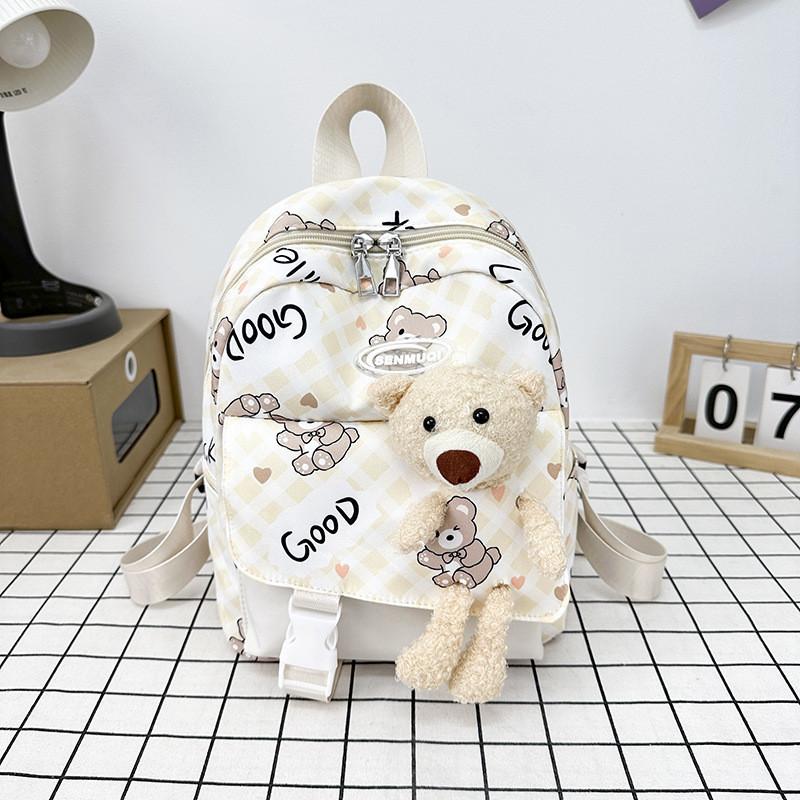 Adorable Cute Bear Print Canvas Backpack For Boys And Girls Age 3 To 6 Years