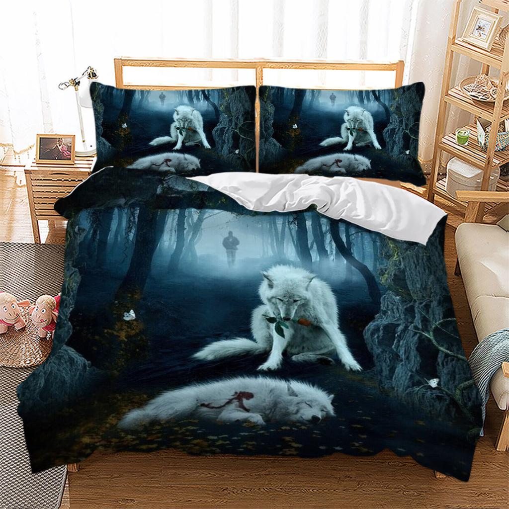 Zestaw Poszwy na Kołdrę Wolf Soft Quilt Pojedynczy Podwójny Queen King Size Zestaw Pościeli