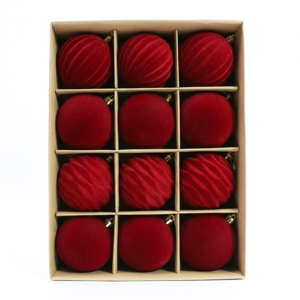 12Pcs Colorful Velvet Christmas Balls 6CM Xmas Hanging Pendants Ornaments For Home Decor