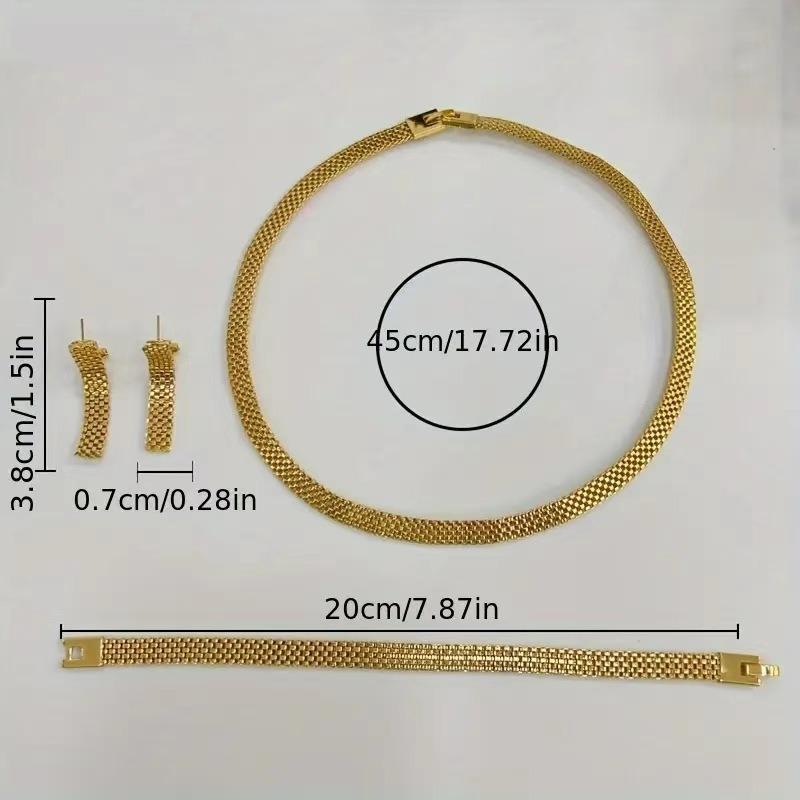 Fashion High Sense Simple Women's Mesh Chain Elegant Women's Mesh Necklace Bracelet Earrings Set