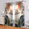 2 pieces, Golden Line Abstract Floral curtains - semi transparent - suitable for living room, bedroom and home decoration.