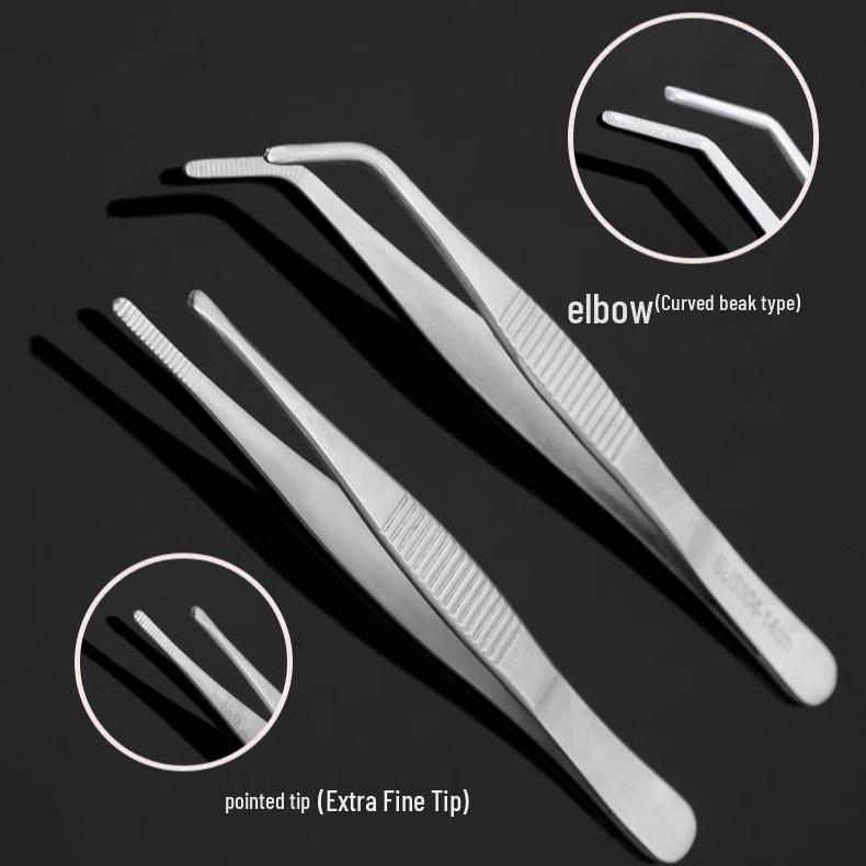 Thickened Round Tip Stainless Steel Tweezers with Toothed Dressing Forceps In Various Sizes