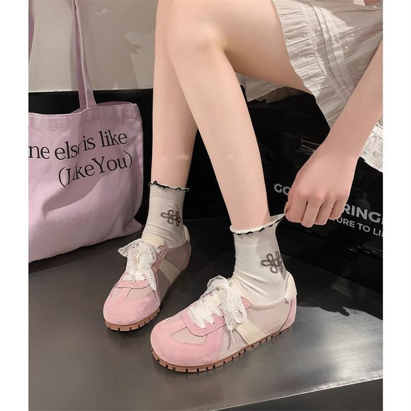 2025 soft-soled lace mesh German training shoes women's spring and autumn new fashion breathable sports shoes ballet flats